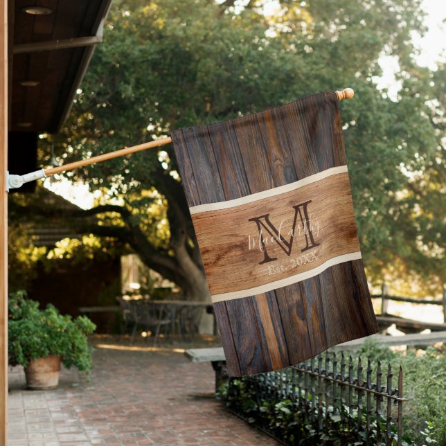 Rustic Wood Tone Horizontal Stripe Brown House Flag (In SItu)