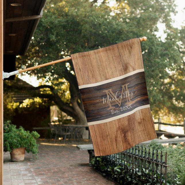 Rustic Wood Tone Horizontal Stripe Tan  House Flag (In SItu)