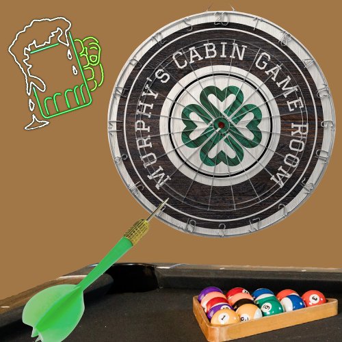 Rustic Wood Tone Irish Celtic 4 Leaf Clover  Dart Board