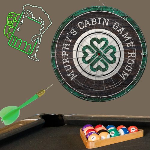 Rustic Wood Tone Irish Celtic 4 Leaf Clover Dart Board