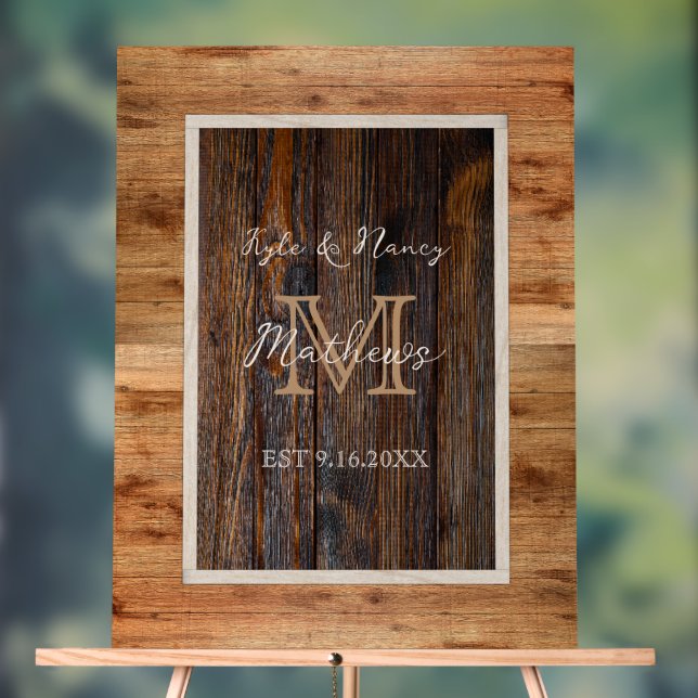 Rustic Wood Tone Monogram Acrylic Sign (Neutral)