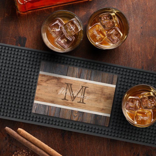 Rustic Wood Tone Monogram Bar Mat (Creator Uploaded)