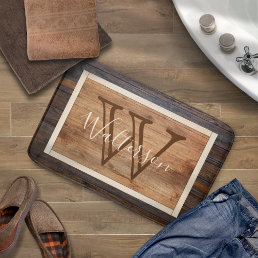 Rustic Wood Tone Monogram Bath Mat