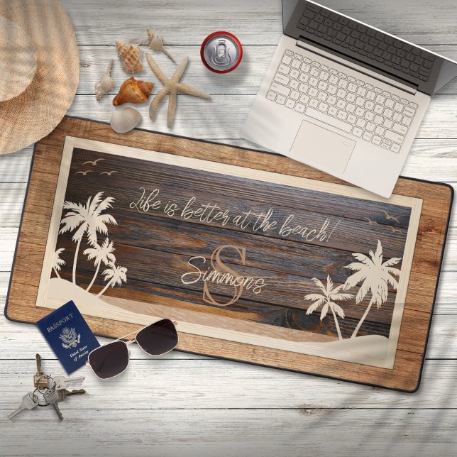Rustic Wood Tone Monogram Beach Desk Mat (Creator Uploaded)