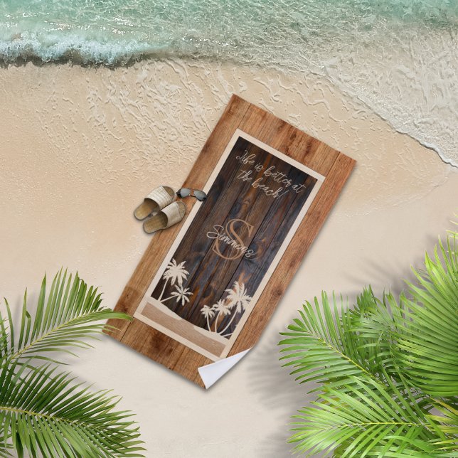 Rustic Wood Tone Monogram Beach Towel (Creator Uploaded)