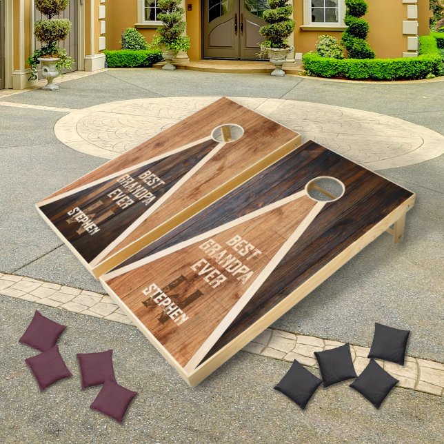 Rustic Wood Tone Monogram Best Grandpa Cornhole Set (Creator Uploaded)
