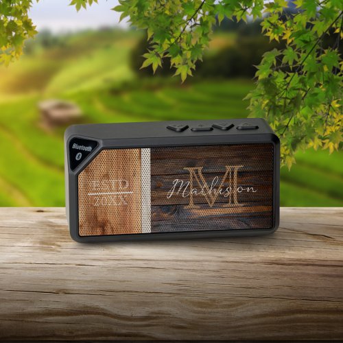 Rustic Wood Tone Monogram Bluetooth Speaker