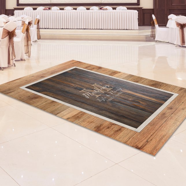 Rustic Wood Tone Monogram Brown Tan Large Area Rug (Creator Uploaded)