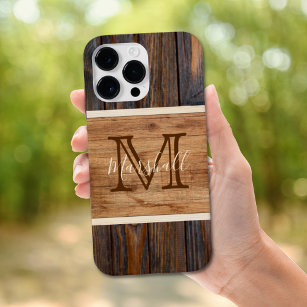 Rustic Wood Tone Monogram Case-Mate iPhone 14 Pro Max Case