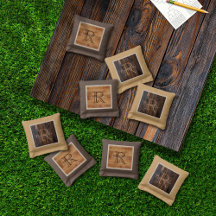 Rustic Wood Tone Monogram Cornhole Bags