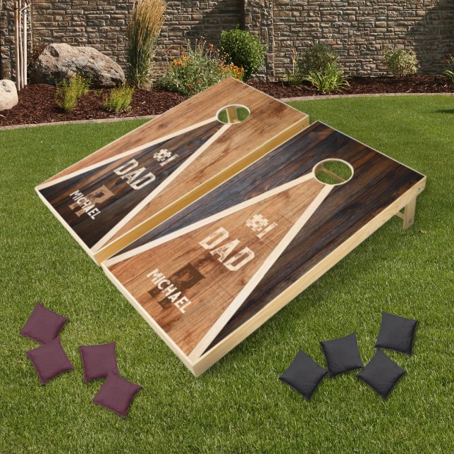Rustic Wood Tone Monogram Dad Cornhole Set (Creator Uploaded)