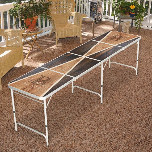 Rustic Wood Tone Monogram Design Beer Pong Table (Creator Uploaded)