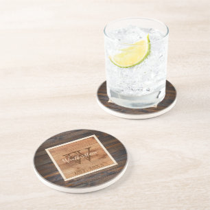 Rustic Wood Tone Monogram Design Sandstone Coaster