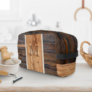 Rustic Wood Tone Monogram Dopp Kit