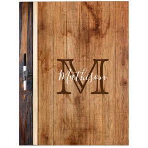 Rustic Wood Tone Monogram Dry Erase Board