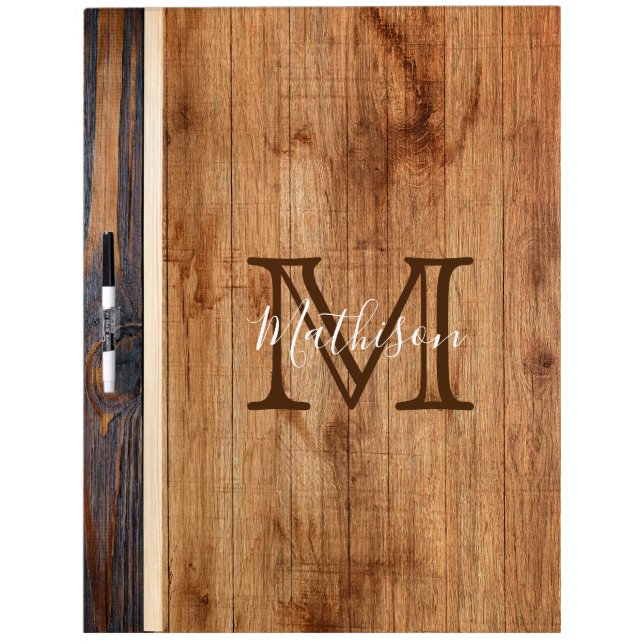Rustic Wood Tone Monogram Dry Erase Board (Front)