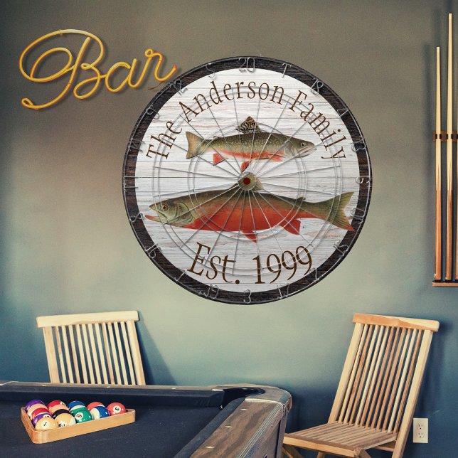 Rustic Wood tone Monogram Fly Fishing Brook Trout  Dart Board (Creator Uploaded)