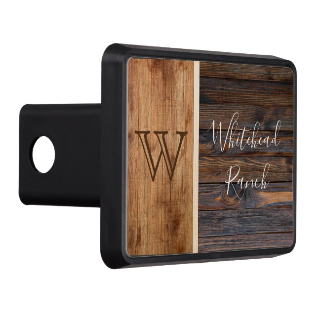 Rustic Wood Tone Monogram Hitch Cover (Right)
