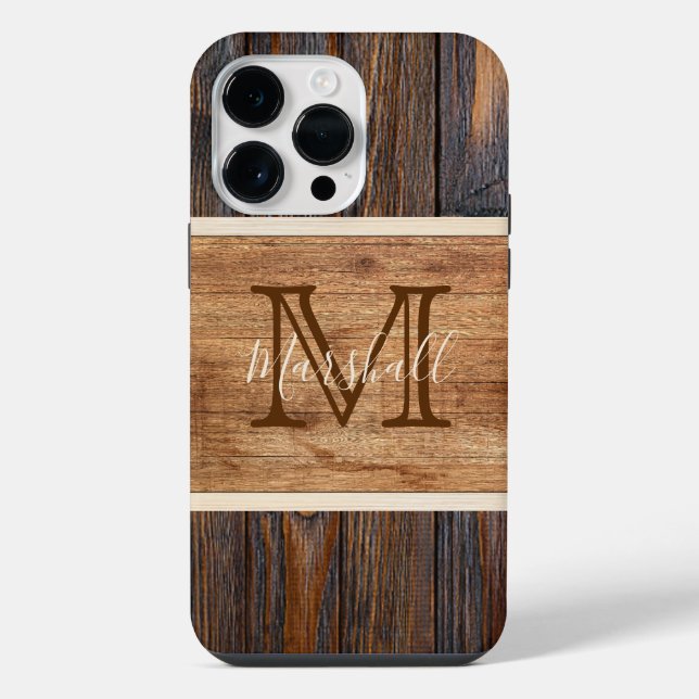 Rustic Wood Tone Monogram Iphone Case (Back)