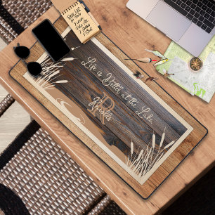 Rustic Wood Tone Monogram Lake Desk Mat