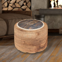 Rustic Wood Tone Monogram Light Brown Round Pouf