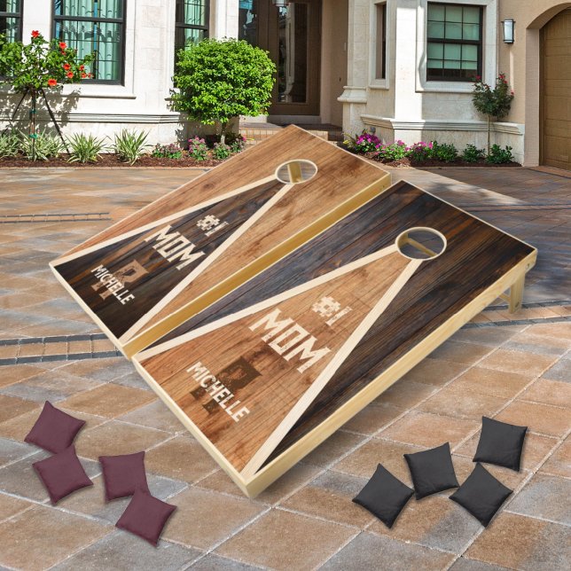 Rustic Wood Tone Monogram Mom Cornhole Set (Creator Uploaded)
