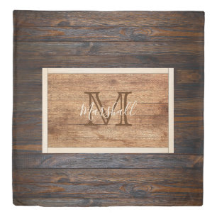 Rustic Wood Tone Monogram Reversible Duvet Cover