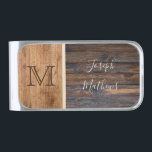 Rustic Wood Tone Monogram Silver Finish Money Clip<br><div class="desc">Clip your money or business cards with a classic look of wood tones with the Rustic Wood Tone Monogram money.
Personalize with your Monogram & name.</div>