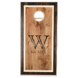 Rustic Wood Tone Monogram Square Design Cornhole Set | Zazzle