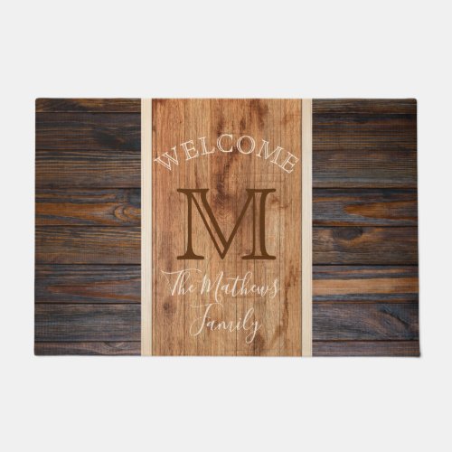 Rustic Wood Tone Monogram Stripe Doormat