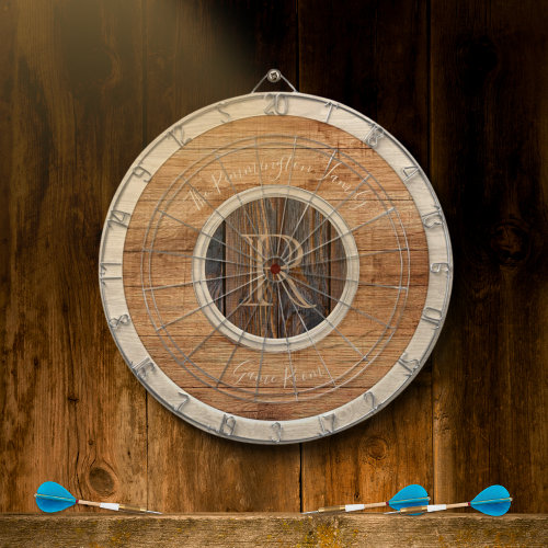 Rustic Wood Tone Monogram Tan and Brown Dart Board