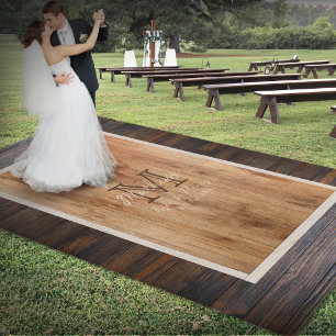 Rustic Wood Tone Monogram Tan Brown Large Area Outdoor Rug