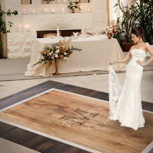 Rustic Wood Tone Monogram Tan Brown Large Area Rug