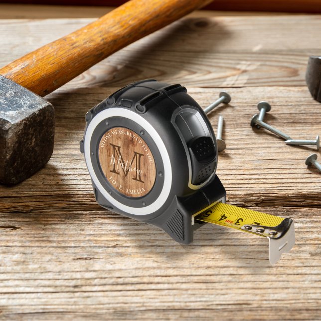 Rustic Wood Tone Monogram Tan Tape Measure (Creator Uploaded)
