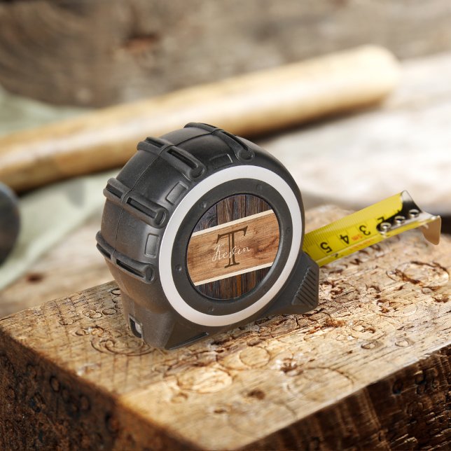 Rustic Wood Tone Monogram Tape Measure (Creator Uploaded)