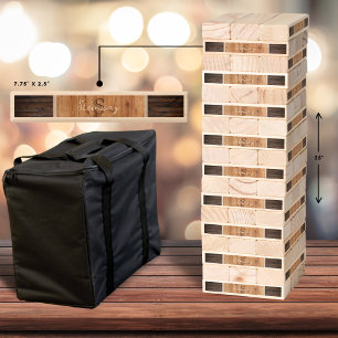 Rustic Wood Tone Monogram Topple Tower