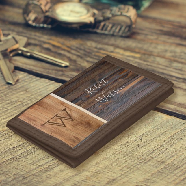 Rustic Wood Tone Monogram Tri-fold Wallet (Creator Uploaded)