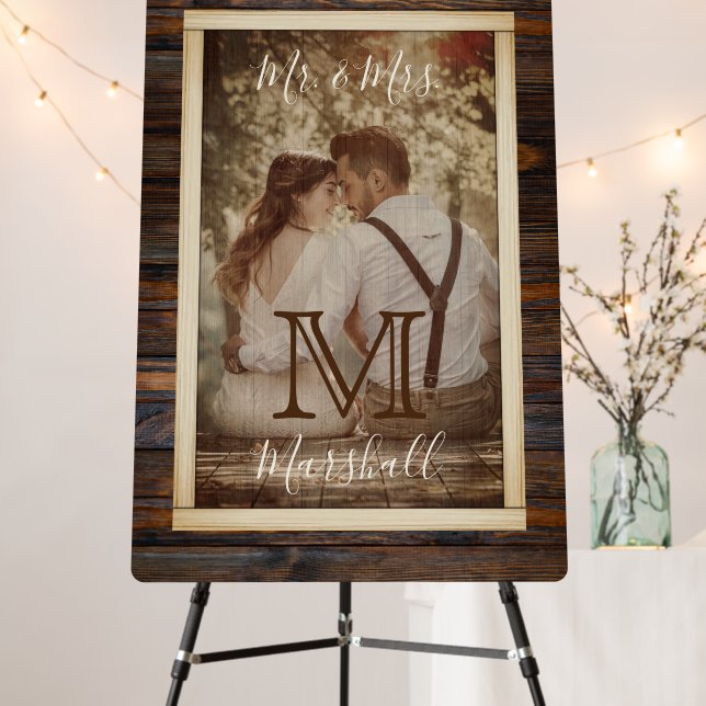 Rustic Wood Tone Monogram Wedding Foam Board (In Situ (Stand))