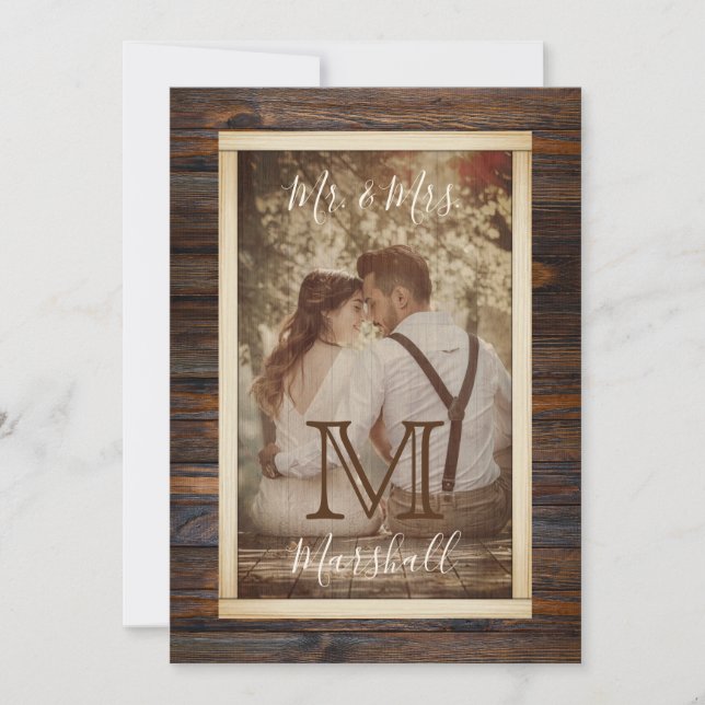 Rustic Wood Tone Monogram Wedding Invitation (Front)