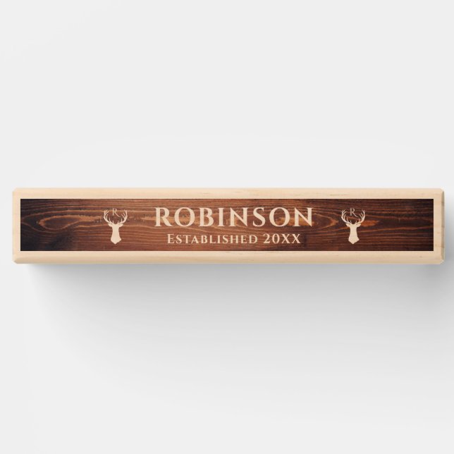 Rustic Wood Tone Name Monogram Deer Antler Topple Tower (Front)