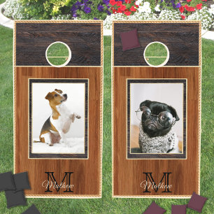 Rustic Wood Tone Nautical Rope Photo template Cornhole Set