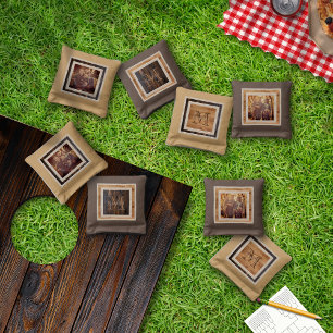Rustic Wood Tone Photo Cornhole Bags