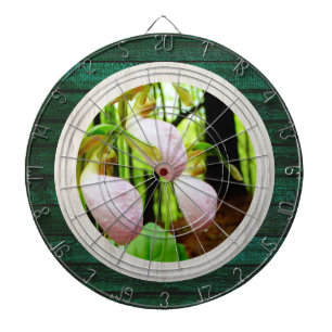 Rustic Wood Tone Pink Lady Slipper Wild Orchid Dart Board