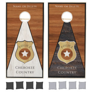 Rustic Wood tone POLICE Badge Star Brown Cornhole  Set