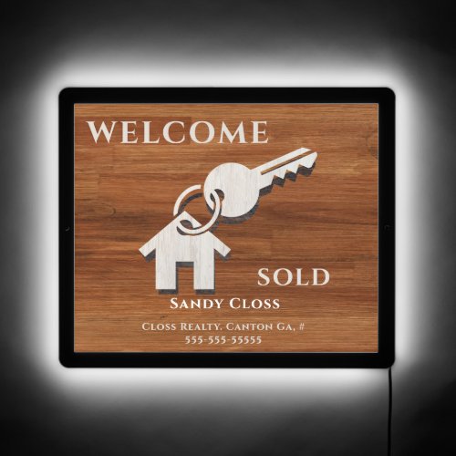 Rustic Wood tone Real Estate House Key Chain LED Sign