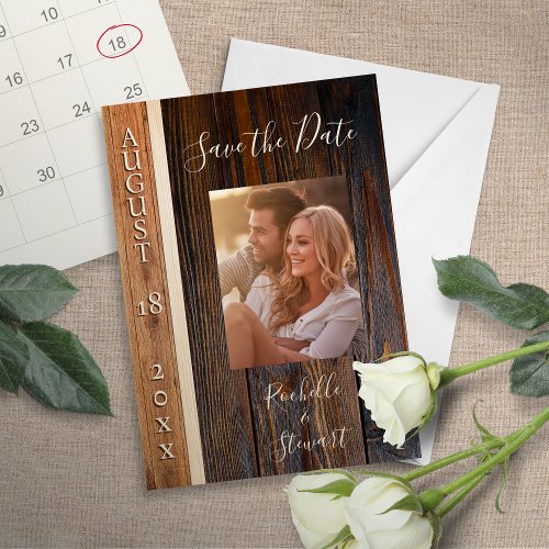 Rustic Wood Tone Save the Date Wedding Card