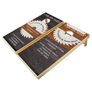 Rustic Wood Tone Saw Blade construction Cornhole Set