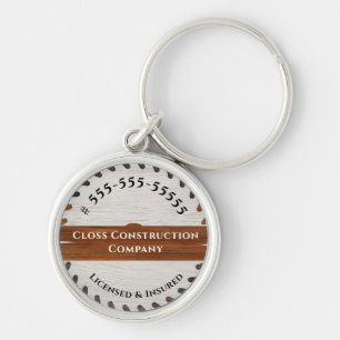Rustic Wood Tone Saw Construction Business logo Wi Keychain