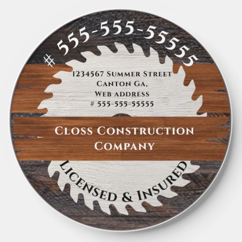 Rustic Wood Tone Saw Construction Business logo Wireless Charger