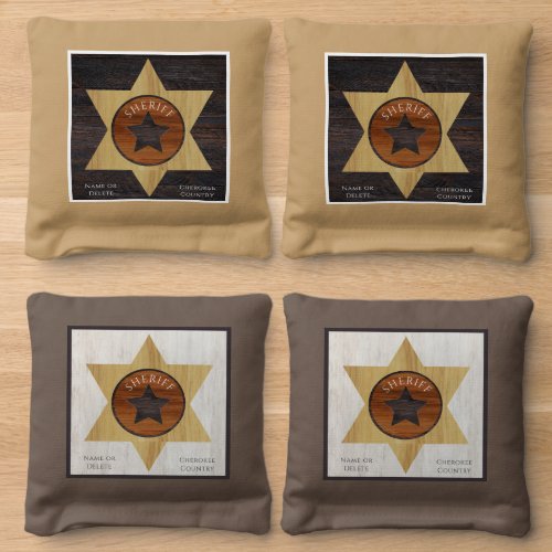 Rustic Wood tone Sheriff Badge Star Browns  Cornhole Bags